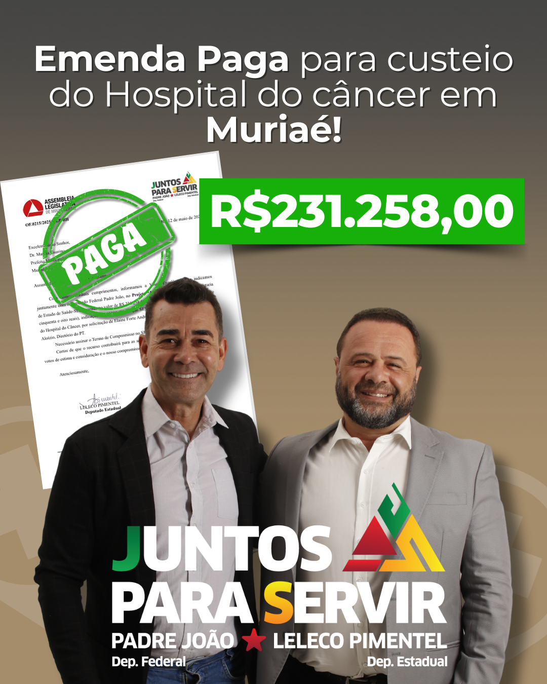 Emenda Paga Deputados Padre João e Leleco Pimentel