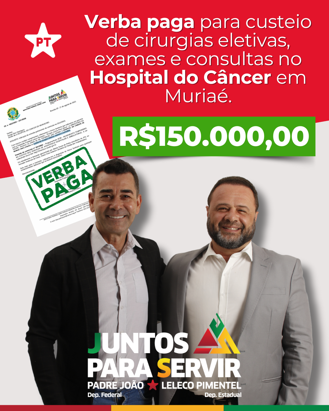 Padre João e Leleco destinam emenda ao Hospital de Muriaé